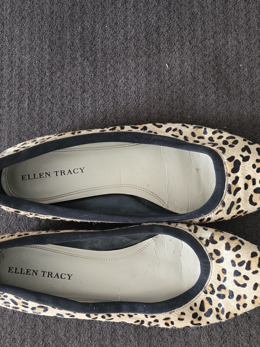 Ellen Tracy Leopard-Print Pointed Ballet Flats in Tan and Black
